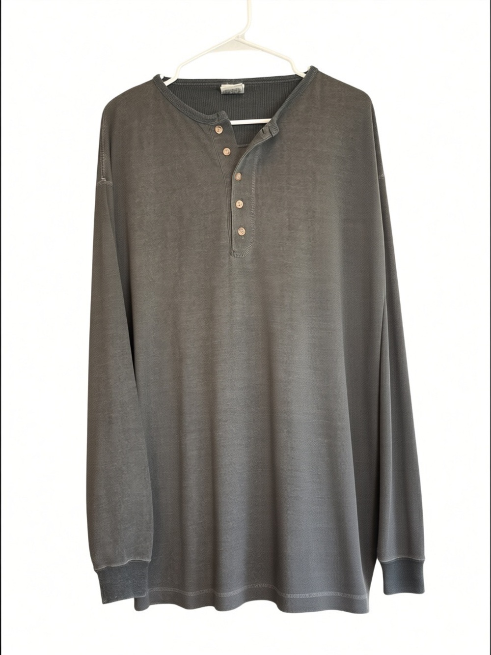 World Island Men’s XL Charcoal Gray Henley Long Sleeve Thermal Knit Shirt